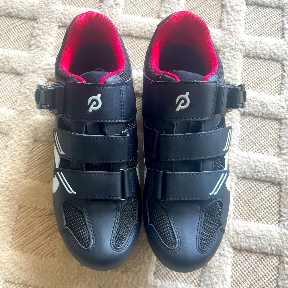 Peloton Spin Bike Cycling Shoe Black and Red With Cleats Size 39 Mens 6 Womens 8